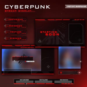 Twitch Overlay Pack Minimal Tech Animated | Stream Bundle with Alerts Panels Transitions | OBS Streamlabs Kick YouTube VTuber Gaming Kit