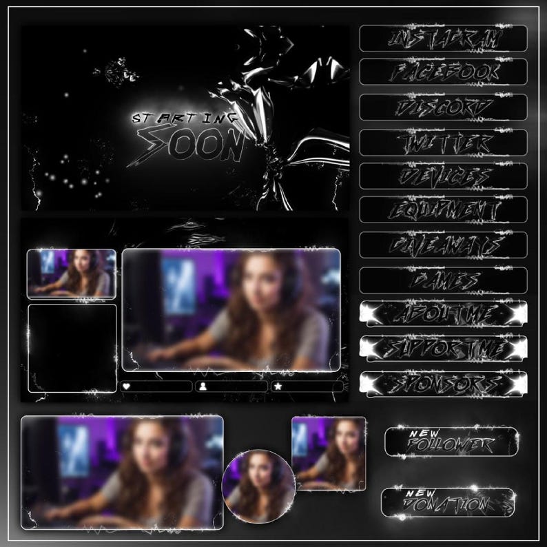 Grab Overlay Animated Neon Violet Stream Overlay Pack | Cyber Neon Stream Graphics ...