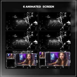 Dark Stream Overlay Screens – 6 Animated Twitch Scenes in Black & White for OBS and Streamlabs | Minimalist Stream Pack for YouTube