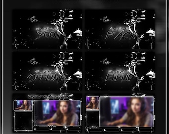 Animierte Schwarz & Weiß-Stream Overlay-Bildschirme | Minimalistische Twitch Scenes für OBS, Streamlabs und Twitch Studio | Digitaler Download