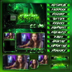 Green Neon Animated Stream Overlay Pack Cyberpunk Twitch YouTube VTuber Layout | Neon Stream Overlay, Streamlabs, OBS, Alert Graphics, Cyber