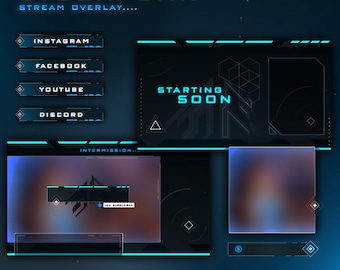 Twitch Overlay Pack Blue Cyberpunk Animated | Futuristic Stream Bundle Alerts Panels Scenes | OBS Streamlabs Kick YouTube VTuber Gaming Kit