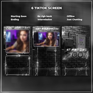 Black & White TikTok Stream Overlay Pack – 6 Animated Vertical Scenes | Just Chatting, BRB, Starting Soon, Offline, Intermission