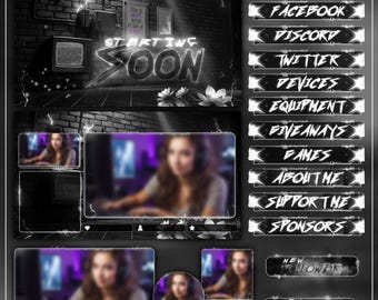 Twitch Overlay Pack Black White Minimal Animated | Monochrome Stream Bundle Alert Panel | OBS Streamlabs Kick YouTube TikTok VTuber Dark Kit