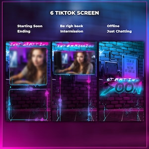 Purple Pink TikTok Stream Overlay Pack | Animated Vertical Mobile Live Scenes for Just Chatting, Starting Soon TikTok and Twitch Compatible