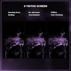 Violet Neon TikTok Stream Overlay Pack – 6 Animated Vertical Scenes | Just Chatting, BRB, Starting Soon, Offline, Intermission