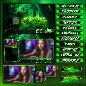 Animated Green Neon Stream Pack | Glowing Screens, Alerts, and Panels for Vtuber