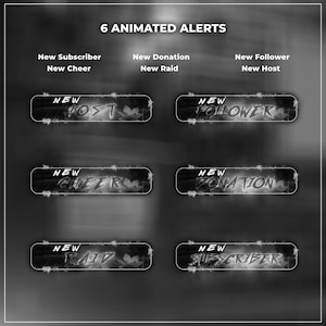 Black & White Animated Stream Alerts | Minimalist Twitch Overlays for Sub, Follower, Raid, Donation, Cheer  and Host Notifications | Alerts