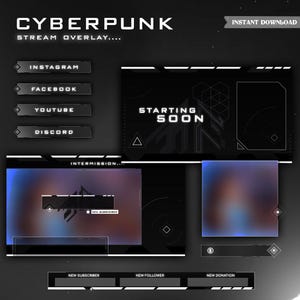Animated Stream Overlay Package for Twitch YouTube | Minimal Tech Style Stream Pack | OBS & Streamlabs Compatible