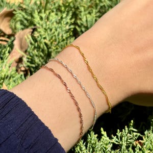Sterling Silver Singapore Twist Bracelet • Dainty Curb Chain • Minimalist Everyday Jewelry • Birthday Gift • Gift for Her or Mom
