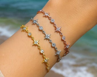 Minimalist North Star Bracelet, Dainty North Star Bracelet, Sterling Silver Starburst Bracelet, Celestial Bracelet, Christmas Gift