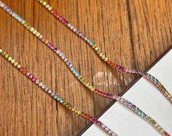 Multicolor Tennis Bracelet, Rainbow Tennis Bracelet, Colorful Tennis Bracelet, Gradient Bracelet, Dainty Bracelet for Women, Christmas Gifts