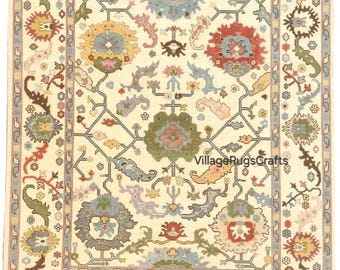 8x10 ft Luxury Hand Knotted Wool Rug | Ivory Floral Tribal Oriental Carpet | Elegant Handmade Area Rug, 5x8 ft,6x9 ft,9x12 ft,10x14 ft,
