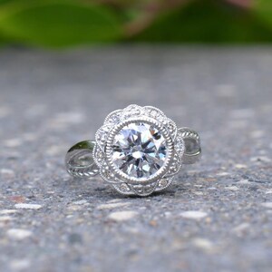 Victorian 3CT Moissanite Engagement Ring: Solid Gold Anniversary Ring