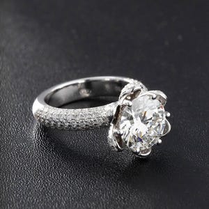 Floral Moissanite Engagement Ring: 3 CT Round Cut, 10K Gold Anniversary Ring