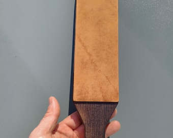 Courroie à pagaie double face en cuir pour affûter les couteaux | Courroie en bois faite main | Courroie à aiguiser en cuir pour couteaux de cuisine, de chasse et EDC
