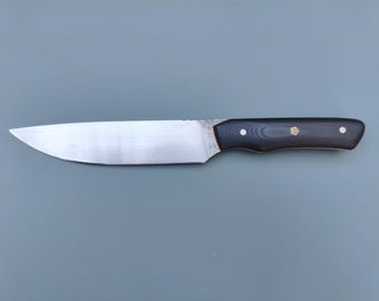 Cuchillo de caza Elmax Steel, 61HRC – Hoja de 136 mm – Mango de G10 – Espiga completa hecha a mano – Acabado satinado longitudinal