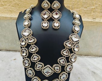 Long Kundan Necklace Set,Handmade Traditional Indian Jewelry,Kundan Necklace with Earrings & Beads,Wedding Jewelry,Perfect Gift