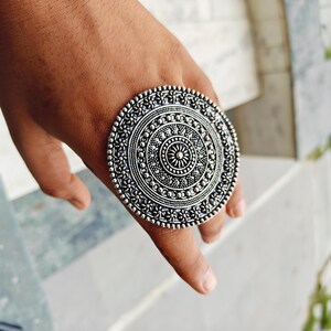 Oxidized Silver Adjustable Ring: Indian Tribal Bollywood Jewelry