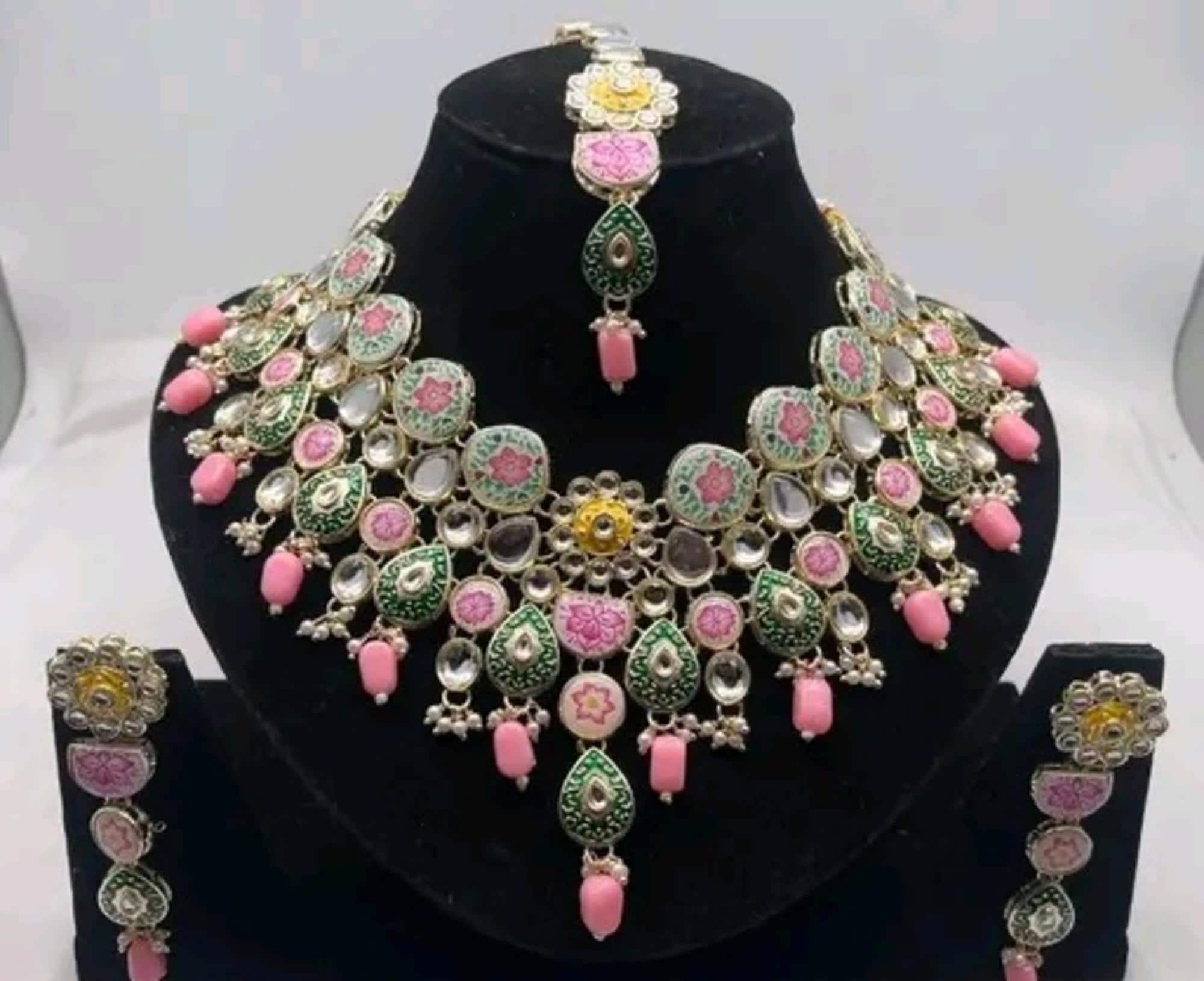 Pink Kundan Choker Necklace Set: Indian Bridal Jewelry