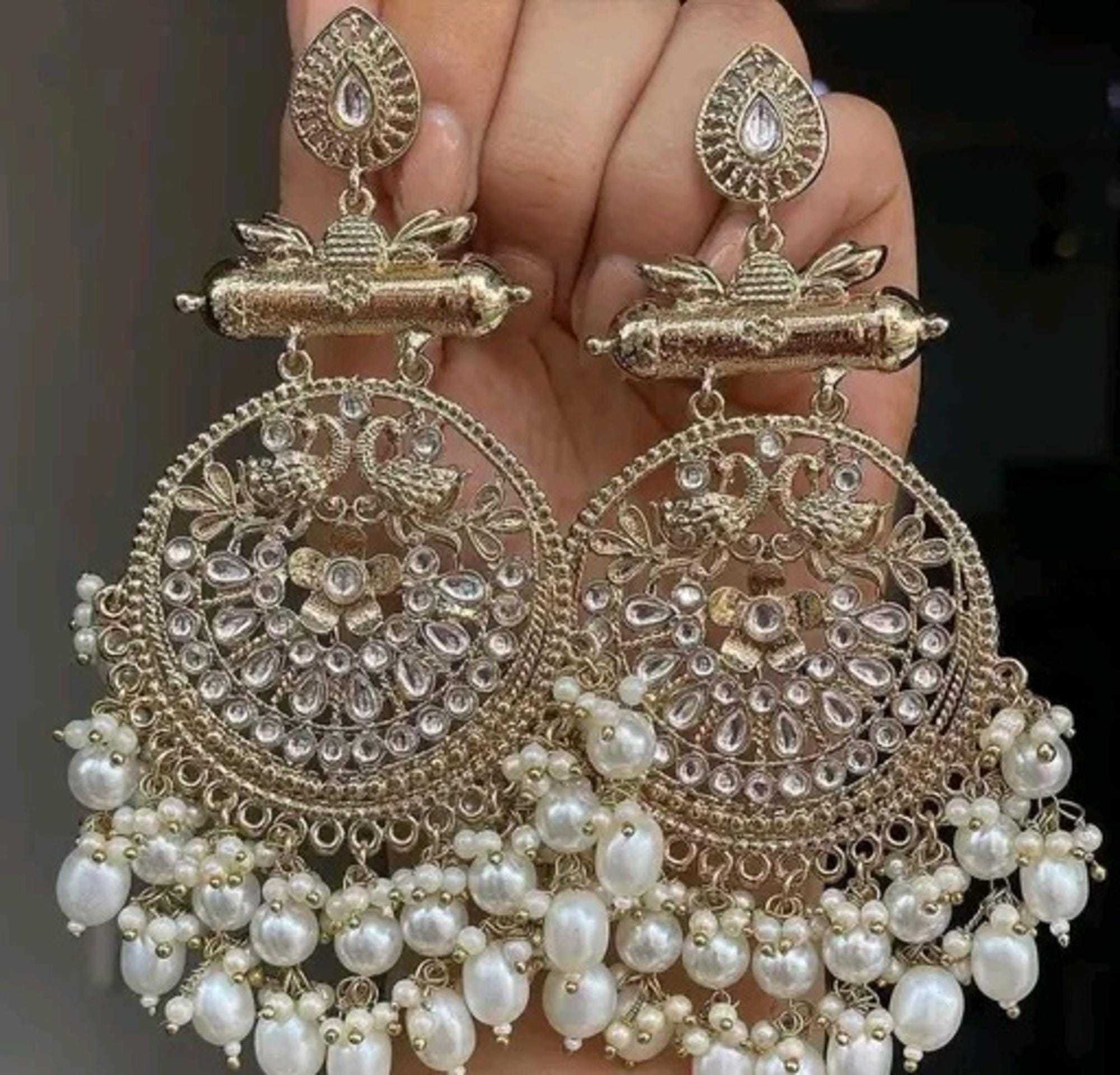 Boucles D'oreille Orientales Bollywood Argentées - Crochets Argent 925 - Style Nasik Inde