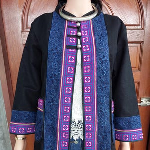 Hmong Embroidered Hemp Jacket: Boho Tribal Cotton Coat