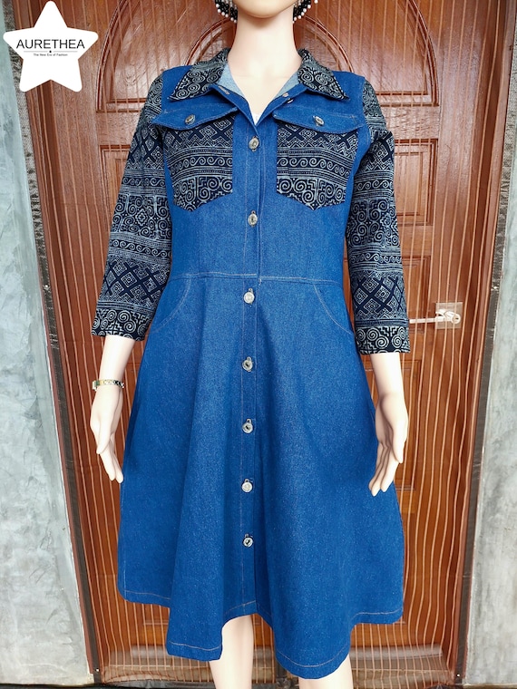 maong dress design Denim Sleeveless Midi Dress - All Dresses
