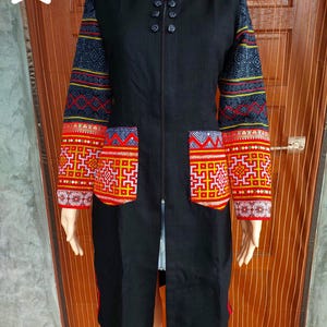 Handmade Hmong Embroidered Hemp Jacket: Boho Tribal Coat
