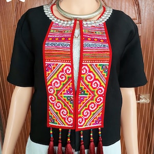 Hmong Embroidered Tribal Jacket: Handmade Boho Festival Top