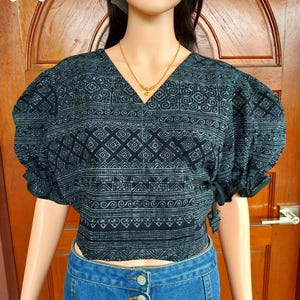 Boho Tribal Crop Top, Ethnic Puff Sleeve Blouse, Handmade Cotton Shirt for Women, puff sleeve top,indie fashion, boho chic clothing