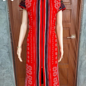 Hand Embroidered Hmong Dress | Red Ethnic Tribal Long Dress | Boho Festival Outfit | Asian Cultural Clothing | Unique Handmade Gift.