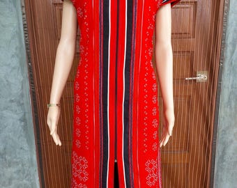 Abito Hmong ricamato a mano: completo etnico tribale boho rosso per festival
