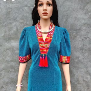 Boho Hmong Embroidered Maxi Dress – Ethnic Hill Tribe Style, Boho dress, Hmong embroidery, Artisan fashion, Traditional tribal clothing.
