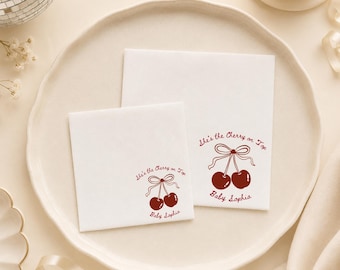 She's the Cherry on Top Baby Shower Napkins, Personalized Berries Baby Name Cocktail, Girl Baby Shower Party Favors
