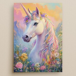 Arte de pared de unicornio (PDF imprimible A4) - Decoración infantil de fantasía en tonos pastel