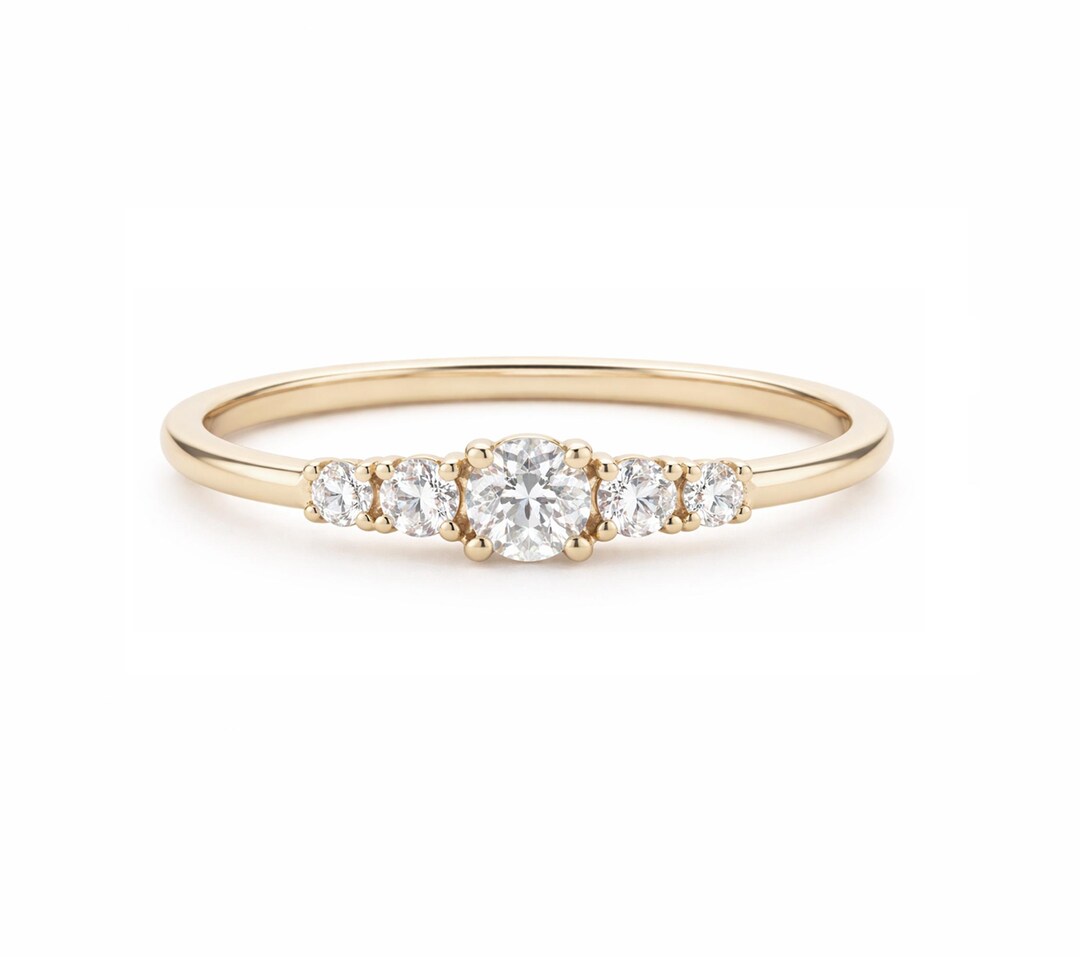 14K Solid Gold Half Eternity Diamond Ring, Round Cut Wedding Band ...