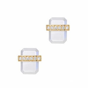 Pendientes de barra de piedra lunar arcoíris y diamantes, pendientes rectangulares geométricos de oro macizo de 14 quilates, joyería minimalista llamativa, regalo para ella.