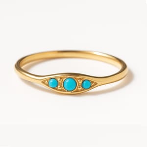 Evil Eye Solitaire Natural Turquoise Ring, Tiny Evil Eye Turquoise December Birthstone Ring, 14k Solid Gold Jewelry Christmas Gift Rings