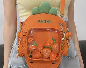 Karotte Ita Tasche Kawaii Crossbody Rucksack personalisierte Name süße orange Umhängetasche Geschenk