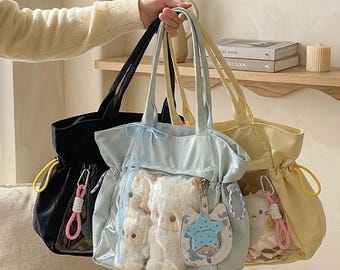 Anpassbare große Ita-Einkaufstasche, sportliche Anime-Pin-Anzeigentasche mit Einlegebrett, leichte Kpop-Fan-Schultertasche, alltägliche Pendlertasche