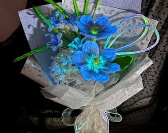 Glow in the Dark Flower Bouquet, Handmade Pipe Cleaner Bouquet, Dreamy Night Light Flowers, Kpop Gift, Birthday & Graduation Gift