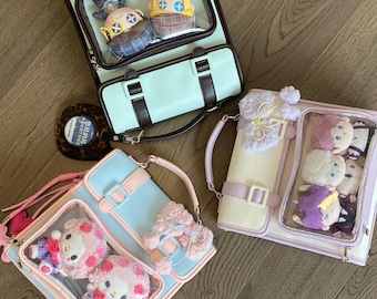Pastell Ita Tasche Plüsch Display Tasche, Kawaii Crossbody Schultertasche, Anime Pin Display Geldbörse, Fotokarte Tasche für Kpop Konzert, süße Puppe Ita Tasche