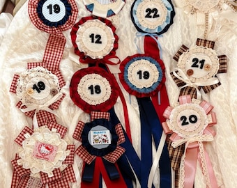 Personalized Birthday Rosette, Custom Birthday Ribbon Corsage, Handmade Number Badge, Birthday Party Brooch, Custom Birthday Gift