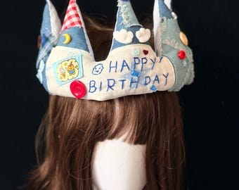 Handmade Birthday Crown, Fabric Birthday Party Hat, Personalized Crown for Photos, Birthday Celebration Accessory, Custom Color