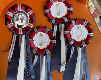 Custom Graduation Corsage with Badge Holder, Personalized Ribbon Rosette Brooch, Graduation Gown Accessory, Birthday Gift, Wedding Corsage