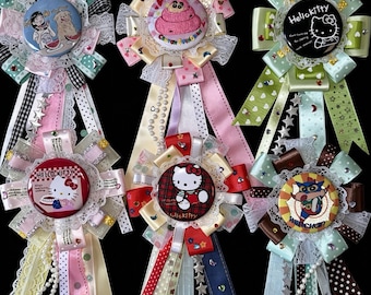 Custom Graduation Ribbon Corsage, Handmade Badge Holder Brooch, Personalized Graduation Corsage, Birthday Ribbon Badge, Kpop Ita Bag Decor