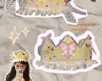 Custom Handmade Crown Hat, Embroidered Fabric Party Hat, Lace Tulle Ribbon Crown, Birthday Wedding Festival Headwear