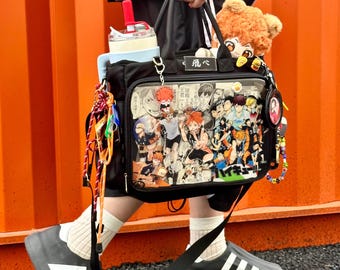 Großer Ita Bag Rucksack wasserdicht, 3-Wege-Pin-Display Ita Bag Crossbody Schulterrucksack, Anime Kawaii Ita Bag für Pins, Kpop Cosplay Bag