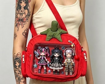 Benutzerdefinierte Tomate Ita Bag, Kawaii Crossbody Pin Display Tasche, leichte Anime Itabag, verstellbare Schultertasche