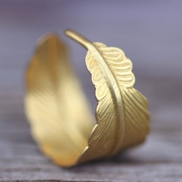 feather ring, bohemian gold wrap ring, bohemian, best seller